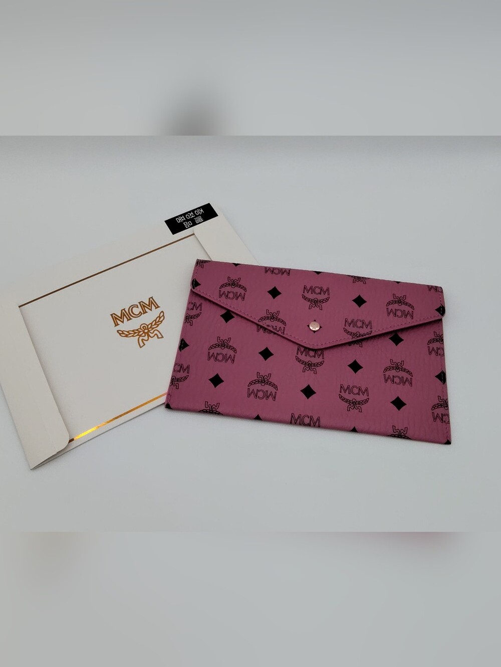 MCM Pink Visetos Envelope Pouch Wallet Clutch Card Holder Korean Tag NIB